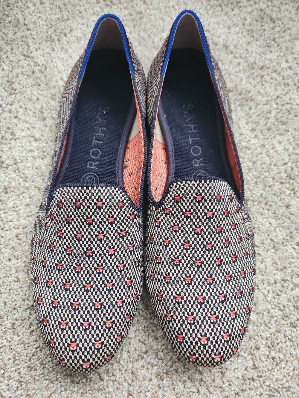 Rothy's Women's Coral/Navy Dot Loafers